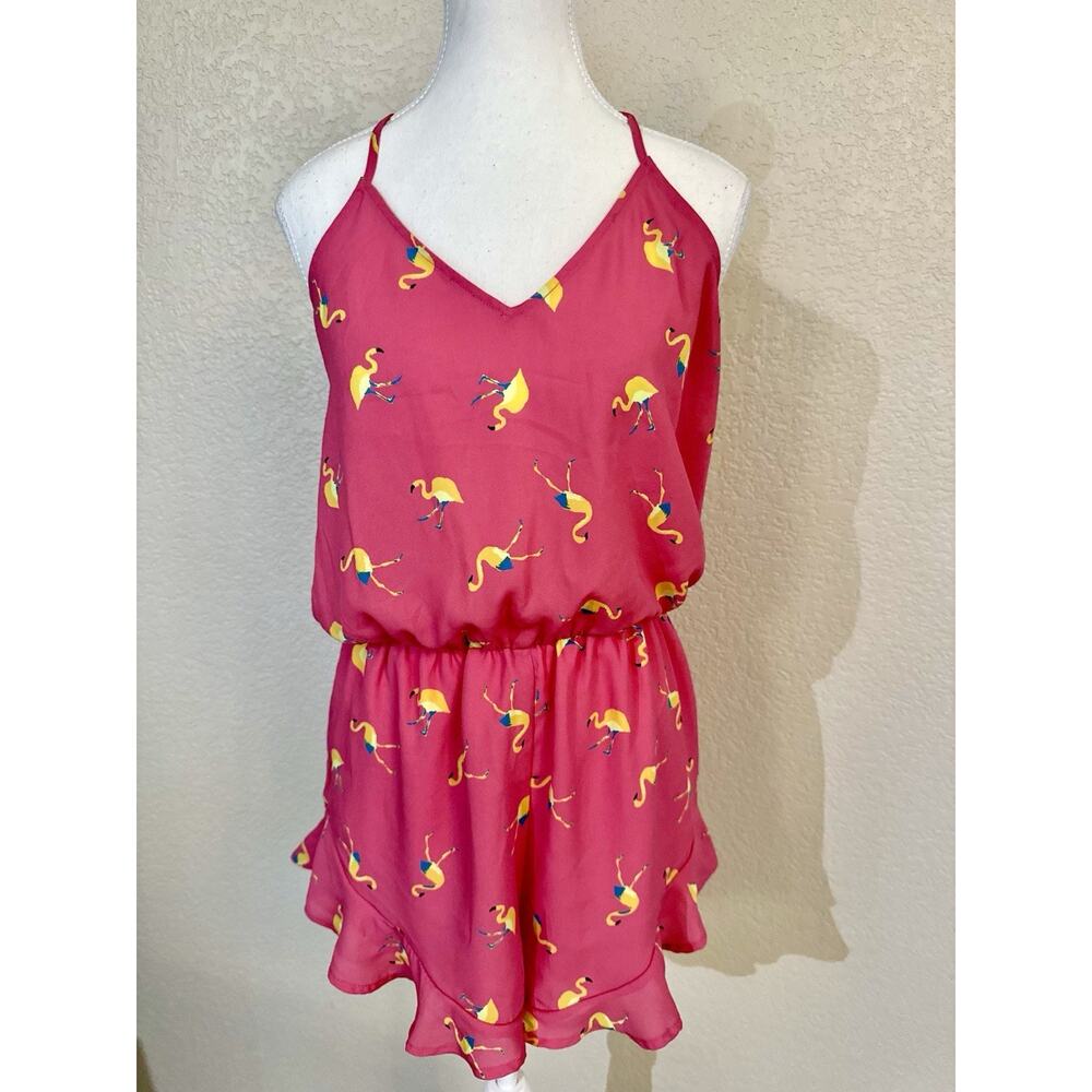Buddy Love Sz Medium Maria Pink Flamingo Spaghetti Strap Romper One Piece V-neck